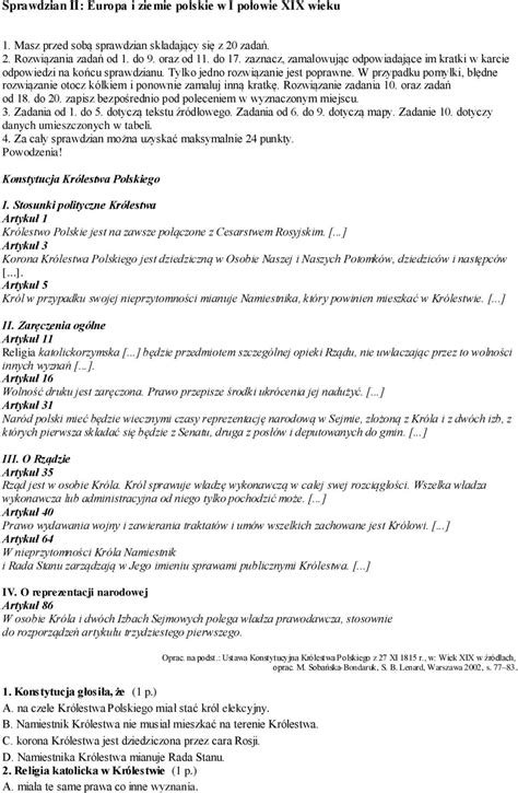 Sprawdzian II Europa i ziemie polskie w I połowie XIX wieku PDF