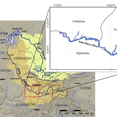 Amu Darya river dynamics; A) 1990; B) 2000; C) 2010; D) 2020 ...