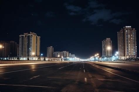 Premium Photo Empty Road In Megapolis At Night