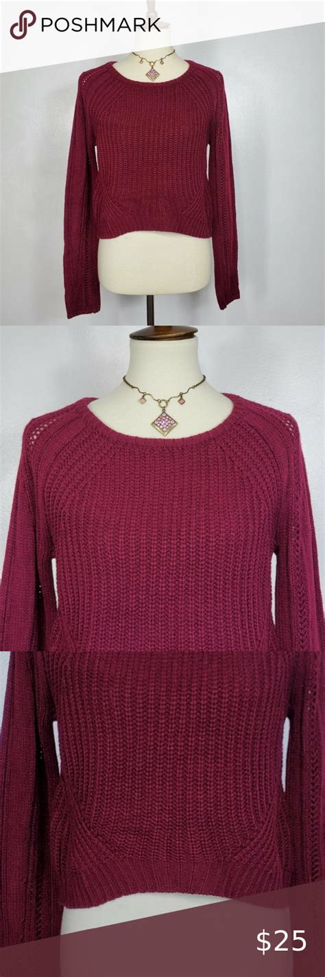 Freshman Wine Colored Mixed Knit Crop Style Round Neck Sweater Nwt S