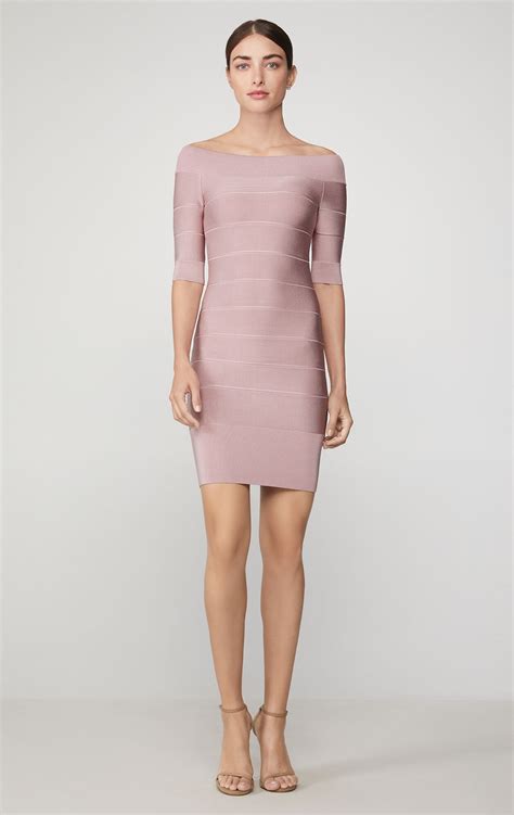 Herve Leger Icon Off The Shoulder Ribbed Dress