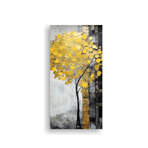 Cuadro Decorativo De árbol En Amarillo Y Plateado DecoCuadros