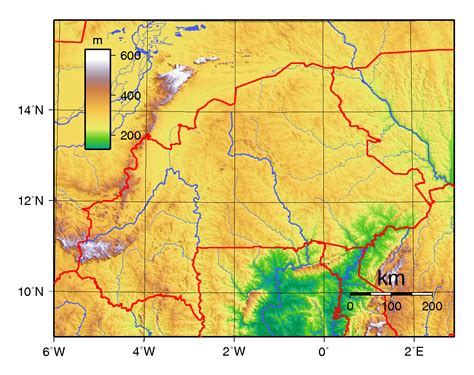 Detallado mapa físico de Burkina Faso Burkina Faso África Mapas