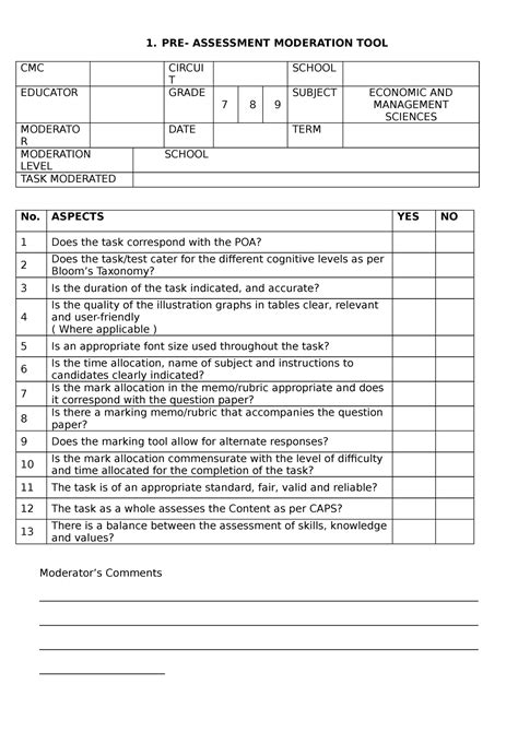 14 Pre Moderation Tool 1 Pre Assessment Moderation Tool Cmc Circui