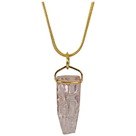 Carved Rough Aquamarine Crystal Karat Gold Pendant Necklace At