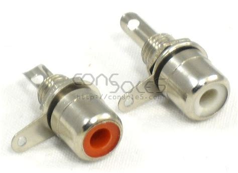 Set Of 2 Nickel Plated Stereo Audio Rca Jacks Red White Panel Mount Solder Type