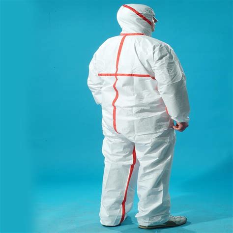 Disposable White Microporous Nonwoven Suit With Red Tape Protective