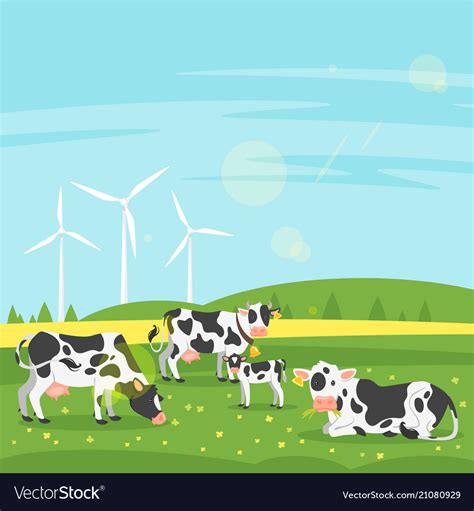 Cows graze in a field Royalty Free Vector Image