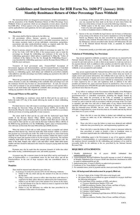 BIR Form No. 1600-PT 2018 Guidelines - Guidelines and Instructions for ...