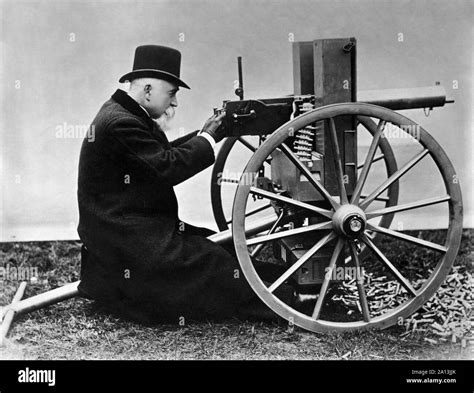 Sir Hiram Stevens Maxim Firing His Maxim Gun 1884 Stock Photo Alamy