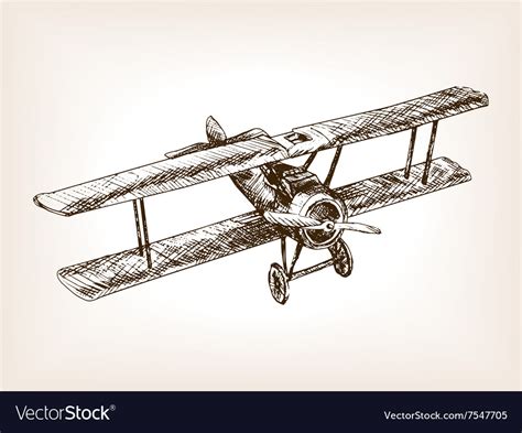 Retro airplane hand drawn sketch style Royalty Free Vector