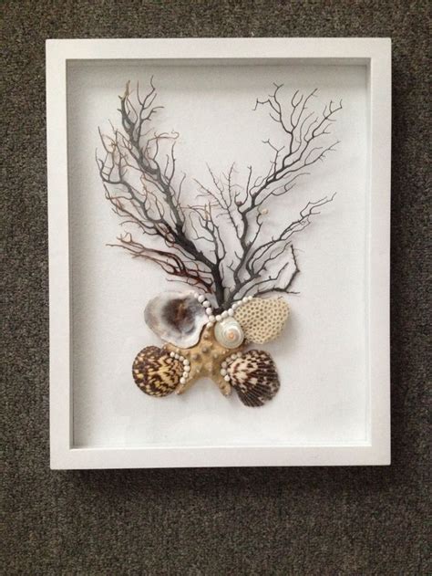 White Shadow Box With Sea Shells Coral And Sea Fan Seashell Wall Art