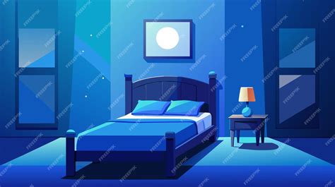 Premium Vector Cozy Bedroom Interior With Moonlight At Night Illustration