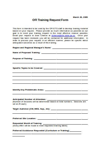 Free 37 Training Request Forms In Pdf Ms Word