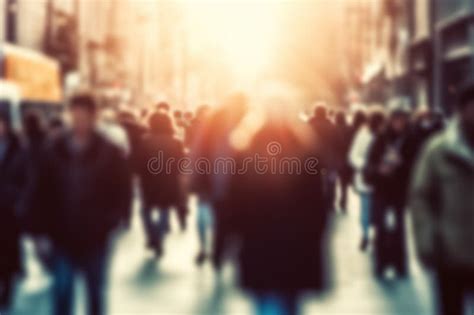 Blurred Crowd People Walking In The Street Created With Generative Ai