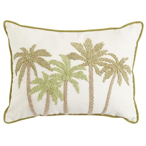 Embroidered Palm Tree Lumbar Pillow Pillows Lumbar Pillow Coastal