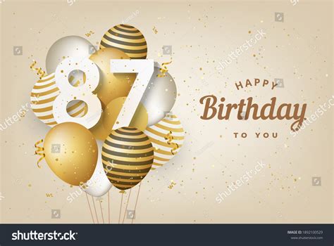 Happy 87th Birthday Gold Balloons Greeting Stock Illustration