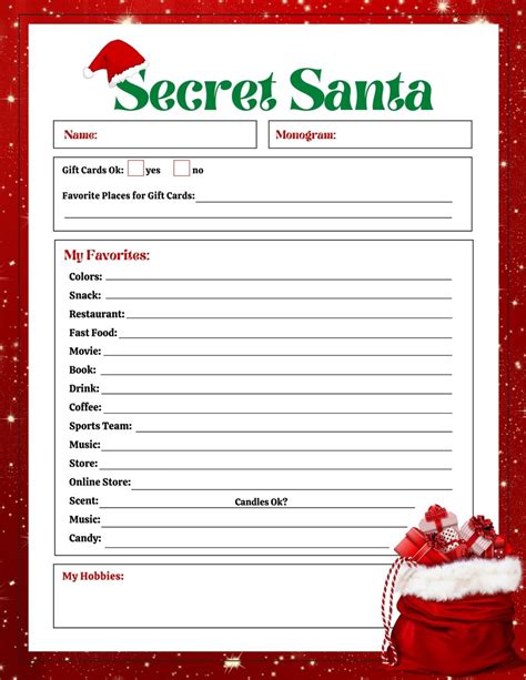 Secret Santa Wish List Free Printable Forms