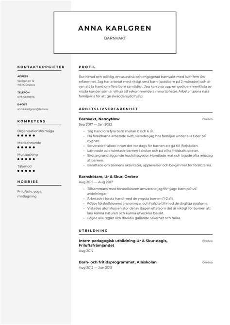 Barnsk Tare Cv Exempel Skrivtips Gratis Guide Cvkungen Se