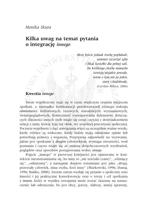 PDF Kilka Uwag Na Temat Pytania O Integracje Innego