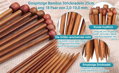 Aeelike St Ck Einspitzige Bambus Stricknadeln Set Mit Rolltasche