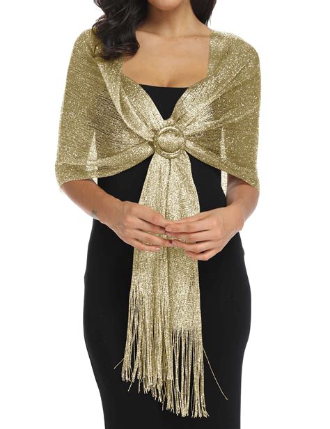 Rheane Sparkling Metallic Shawls And Wraps With Buckle For Evening