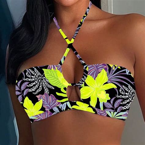 HHH Bikini 2025 New Halterneck Printed Lace Up Swimsuit Women S Sexy Bikini Swimsuit Top