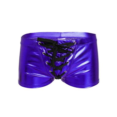 Yizyif Mens Metallic Boxers Underwear Shiny Patent Leather Drawstring