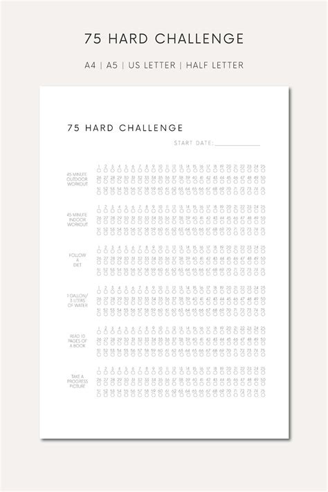 Printable 75 Hard Challenge Download 75 Hard Tracker Digital 75 Hard Challenge Tracker Printable