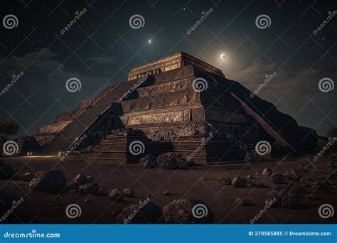 Pyramid Of Sun In Teotihuacan At Night Fantasy View Of Ancient Ruins