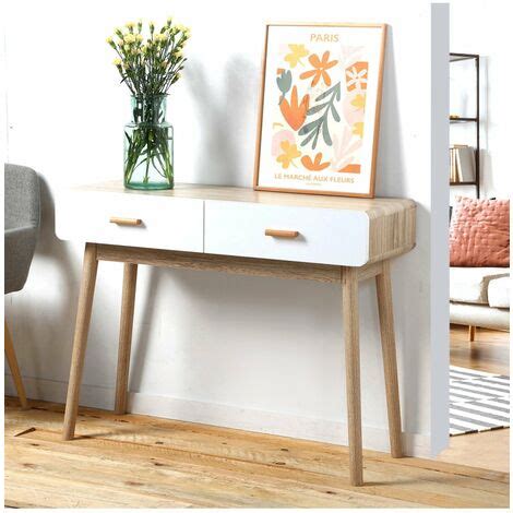 Console Cassetti Scandinava Legno E Bianco L X H Cm