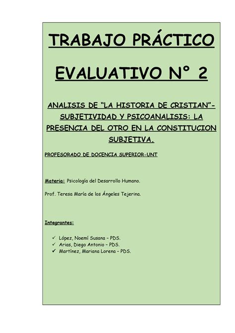 Trabajo Práctico Evaluativo N 2 TRABAJO PRÁCTICO EVALUATIVO N 2