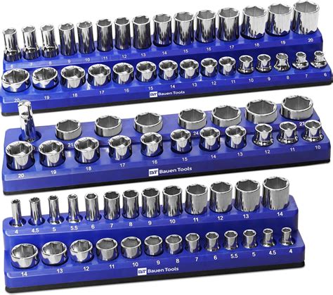 Workpro 12 Inch Magnetic Socket Organizer Set 2 Piece Sae And Metric Magnetic Socket