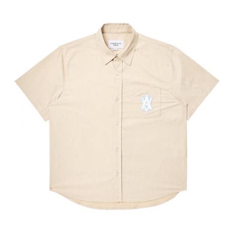 MUSINSA acmé de la vie A LOGO EMBLEM PATCH STRIPE SHORT SLEEVE SHIRT