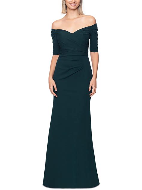 Betsy And Adam Womens Off The Shoulder Gathered Evening Dress