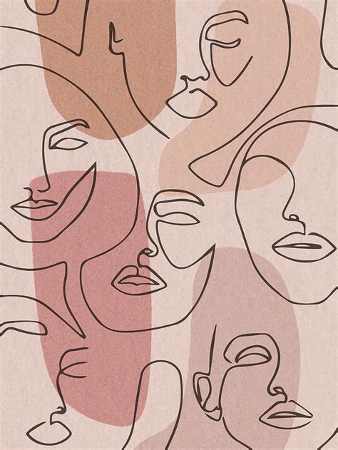 One Line Drawing Abstract Face Seamless Pattern Modern Minimalist Art