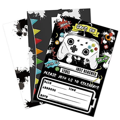 WERNNSAI invitations à une fête de jeux vidéo en noir Lot de 20