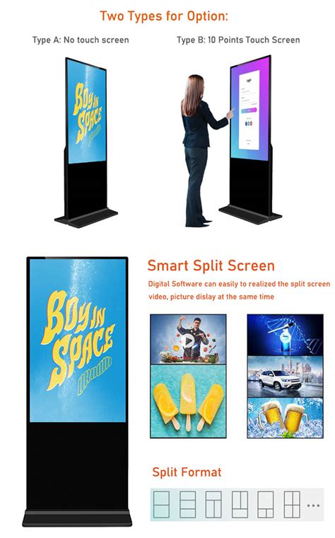 Custom Indoor Floor Stand Interactive Video Digital Display Vertical Tv