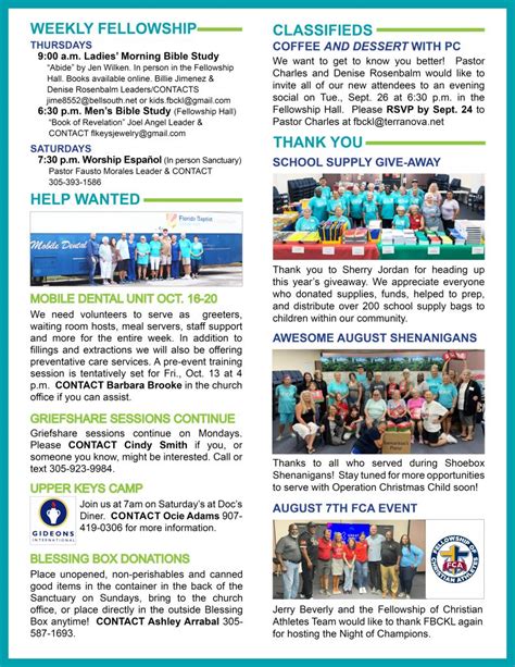 Monthly Newsletter First Baptist Church Of Key Largo FL