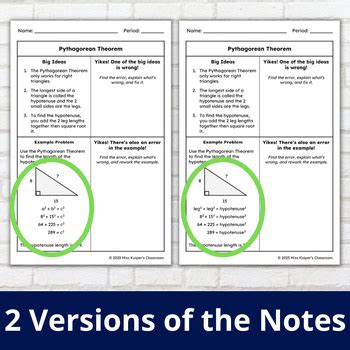 Pythagorean Theorem Notes For Finding The Hypotenuse By Miss Kuiper S