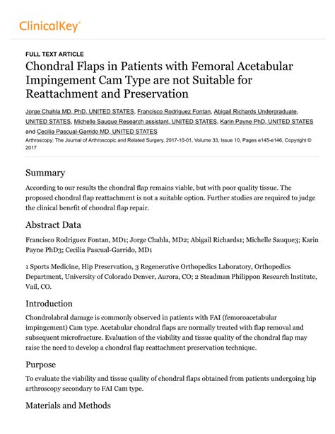 PDF Chondral Flaps In Patients With Femoral Acetabular Impingement