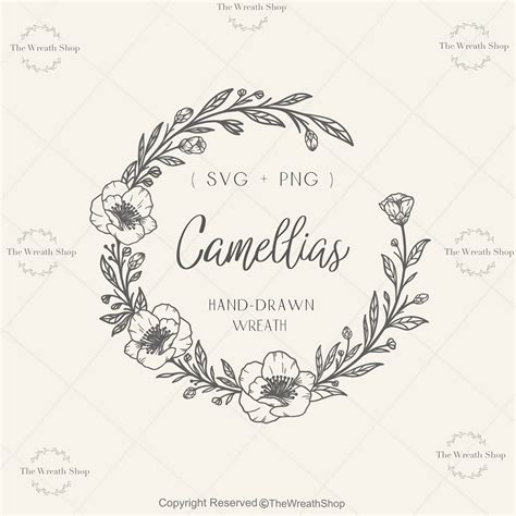 Floral Wreath Svg Camellia Wreath Svg Flower Svg Wreath Etsy Uk