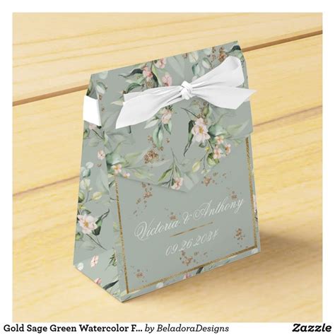 Gold Sage Green Watercolor Floral Wedding Favor Boxes Zazzle Floral