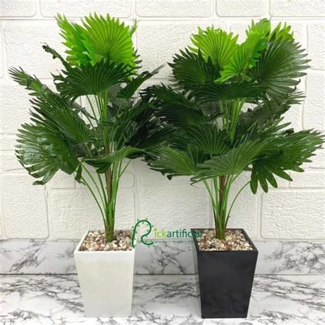 Jual Pohon Hias Daun Palem Kipas Plastik Artificial Pot Kayu Kotak