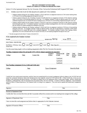 Fillable Online Gc Cuny Graduate Assistant Workload Reporting Form