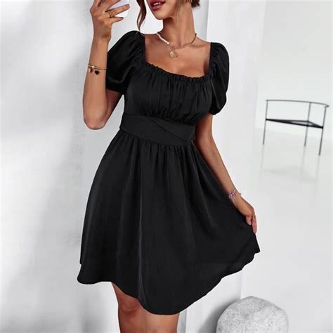 Robe Femme Chic Et Elegant Vacances La Plage Ins Style Sexy Noir