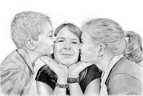 Portrait Dessin De Deux Enfants Embrassant Leur Maman Les Dessins D Lise