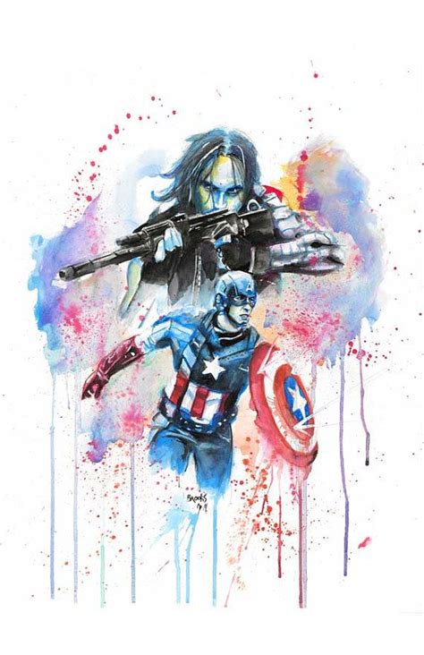 Captain America And The Winter Soldier Watercolor Print Etsy