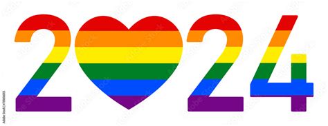 2024 LGBT Pride Flag Gay Community Pride Month LGBTQ Rainbow Flag Colors Numbers With Heart