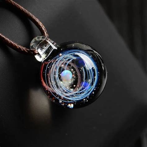 Unique Opal Stone Universe Necklace Nebula Glass Planets Pendant